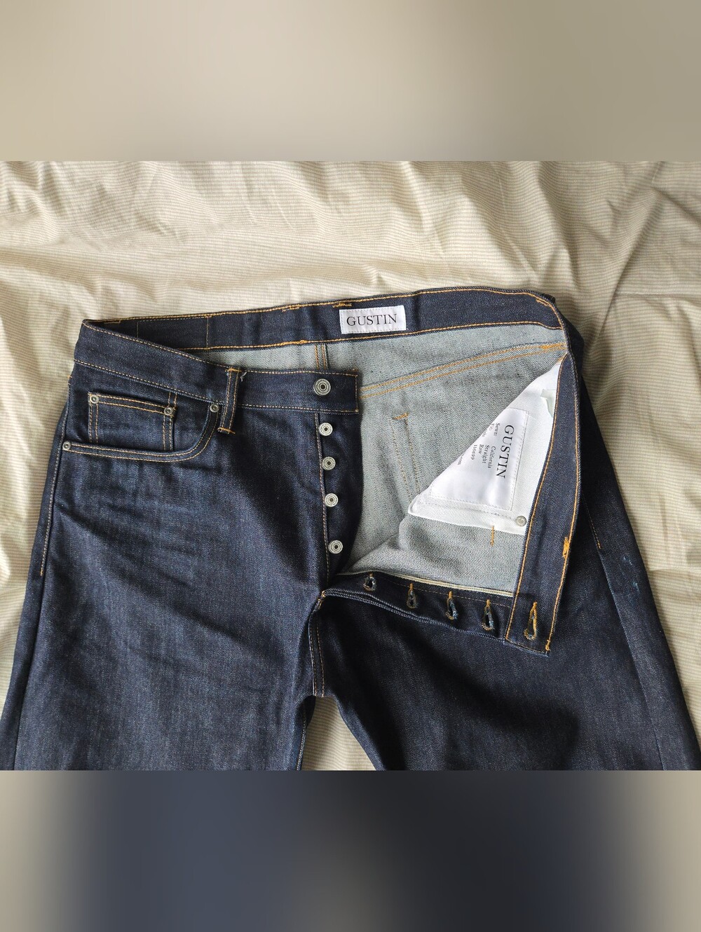 Mens Gustin Jeans 38x36 Selvedge #82 Cone Mills USA Made Sixteener Raw Dark Wash